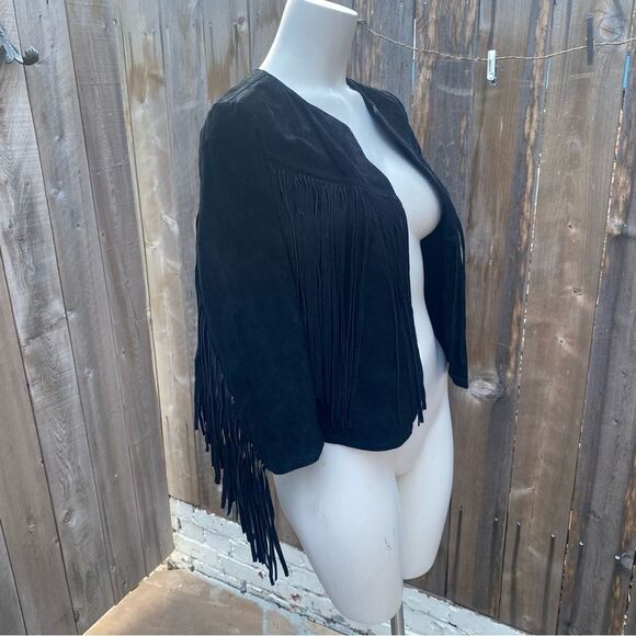 ZARA FRINGED SUEDE BLACK LEATHER JACKET - Picture 7 of 11